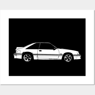 Ford Mustang GT (fox body) - stylized white on dark background Posters and Art